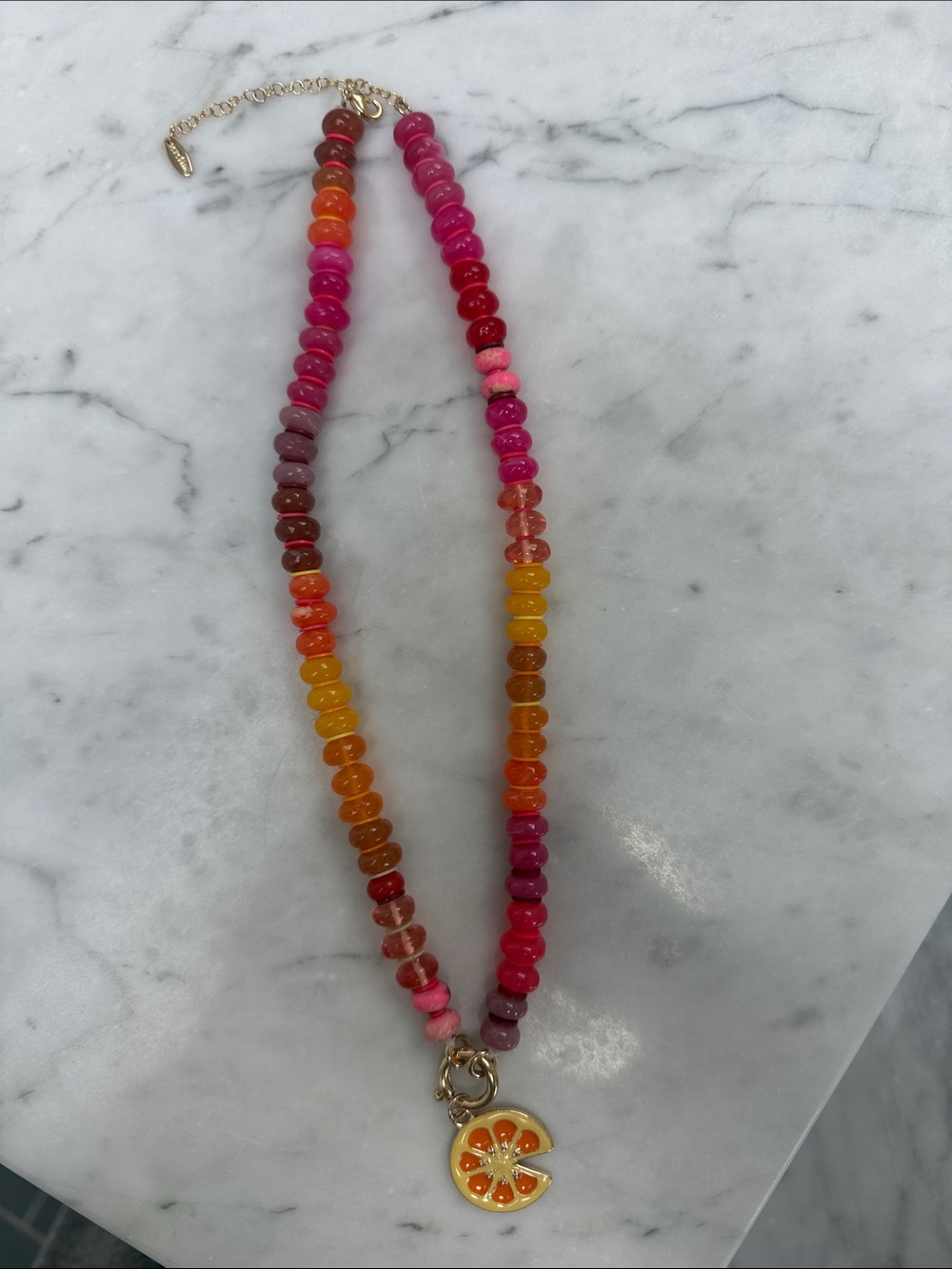 Anthropologie Pink, Orange & Yellow Beaded Necklace with Citrus Charm